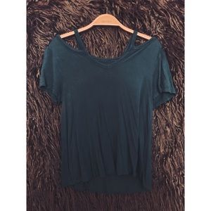 Green cold-shoulder flowy top